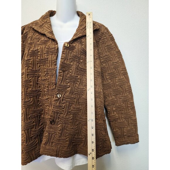Great Cavalier Blazer Jacket Women Large Brown Button Texture Print Vintage - Picture 4 of 9